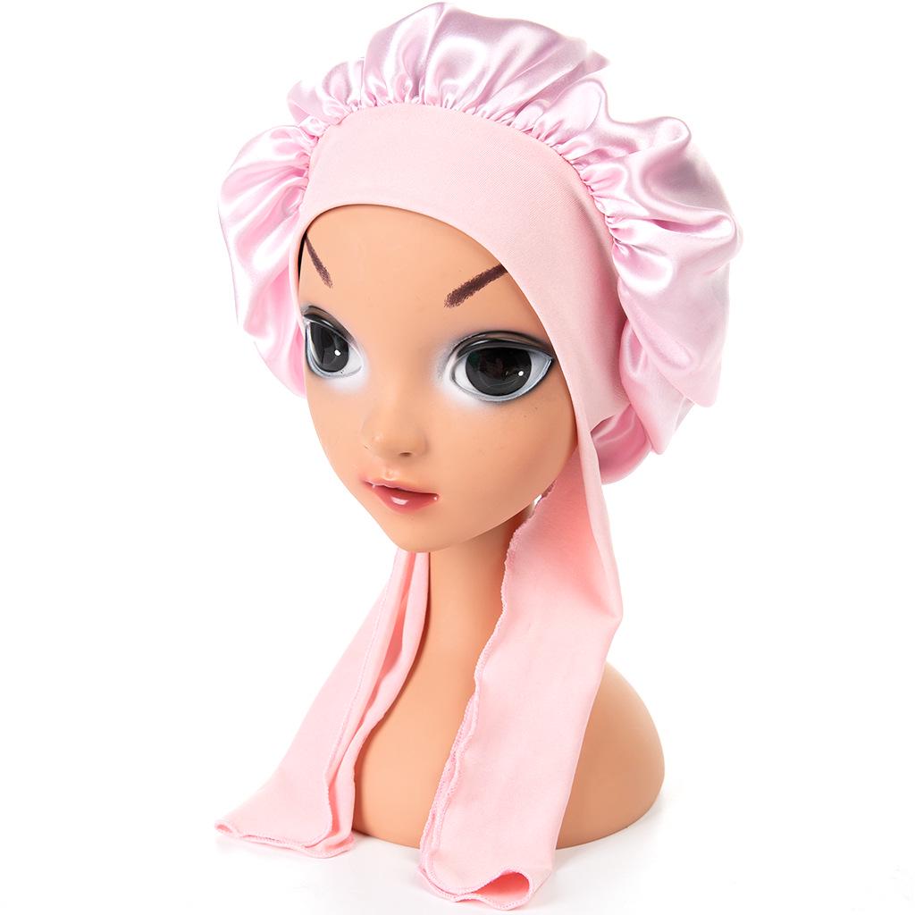 Kinder-Schlafhaube aus reinem Satin mit Bändern
