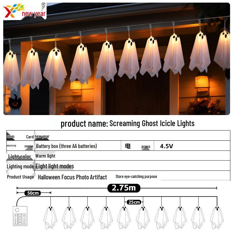 Luminous Halloween LED Ghost String Lights for Spooky Atmosphere Decoration