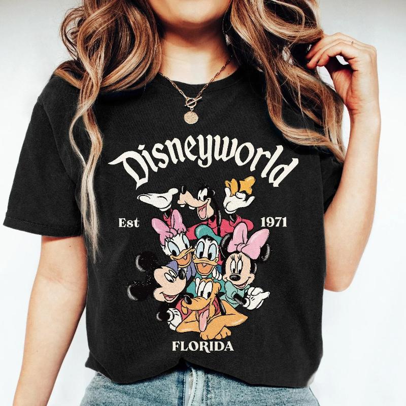 Mickey Minnie World Florida Print Ladies Short Sleeve Summer Fashion TShirt Cartoon Animated Top Plus Size Short Sleeve