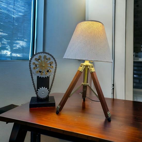 Wooden Tripod Lamp with Jute Shade Unique Table Lamp for Bedroom Office Decor Perfect