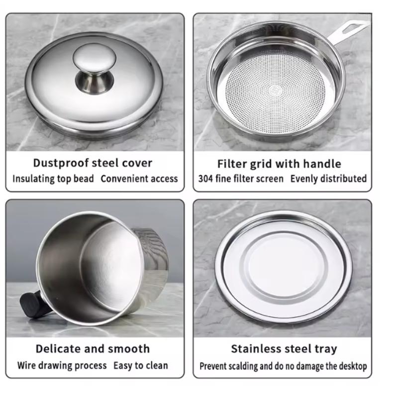 Olla Colador de Aceite de 1.4L Malla Fina Filtrado Rápido con Tapa Acero Inoxidable Contenedor de Almacenamiento de Aceite de Grasa de Tocino para Freír Suministros de Cocina