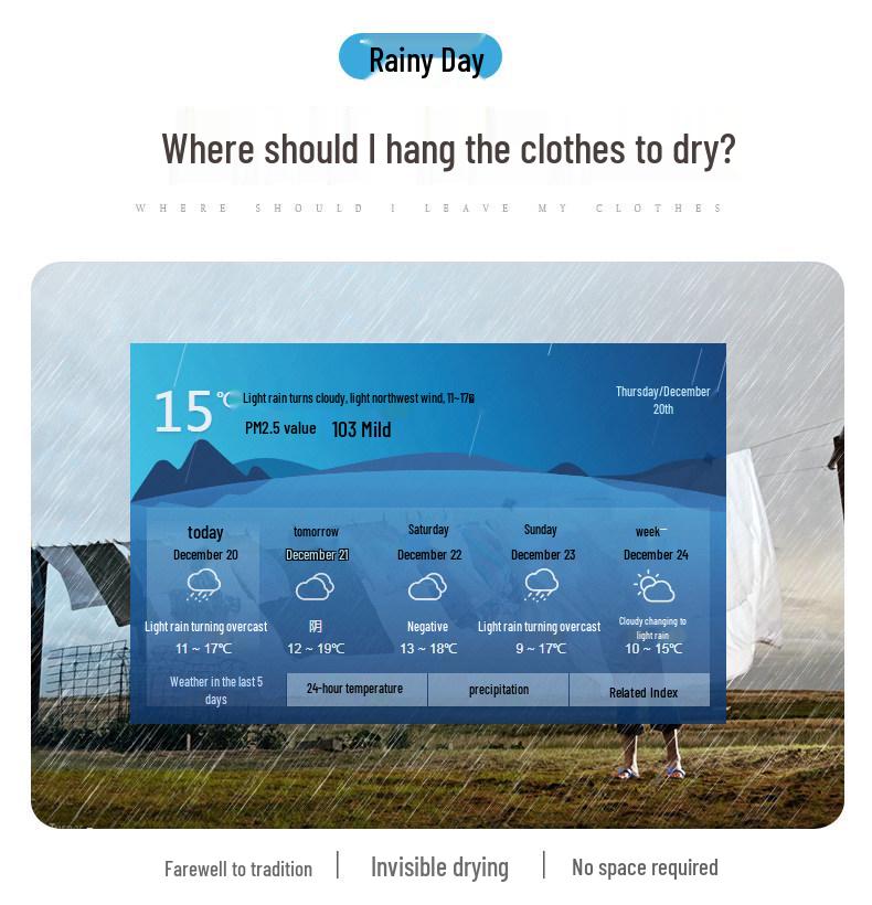 Retractable Wall-Mounted Invisible Clothes Drying Line for Indoor/Outdoor Use