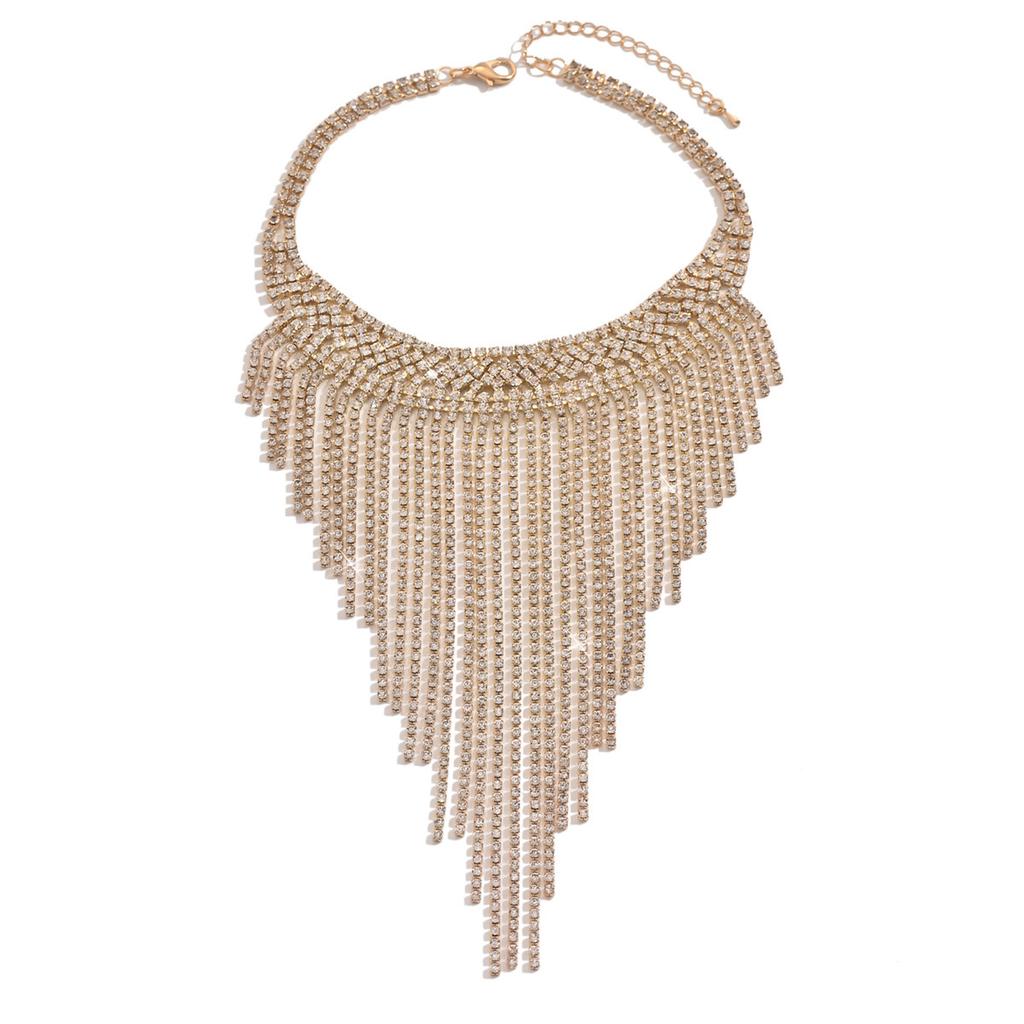 Stylish Full Diamond Neck Chain, Exquisite Flash Diamond Bundle Neck Chain, Long Fringed Rhinestone Collarbone Necklace, Neck Chain For Women