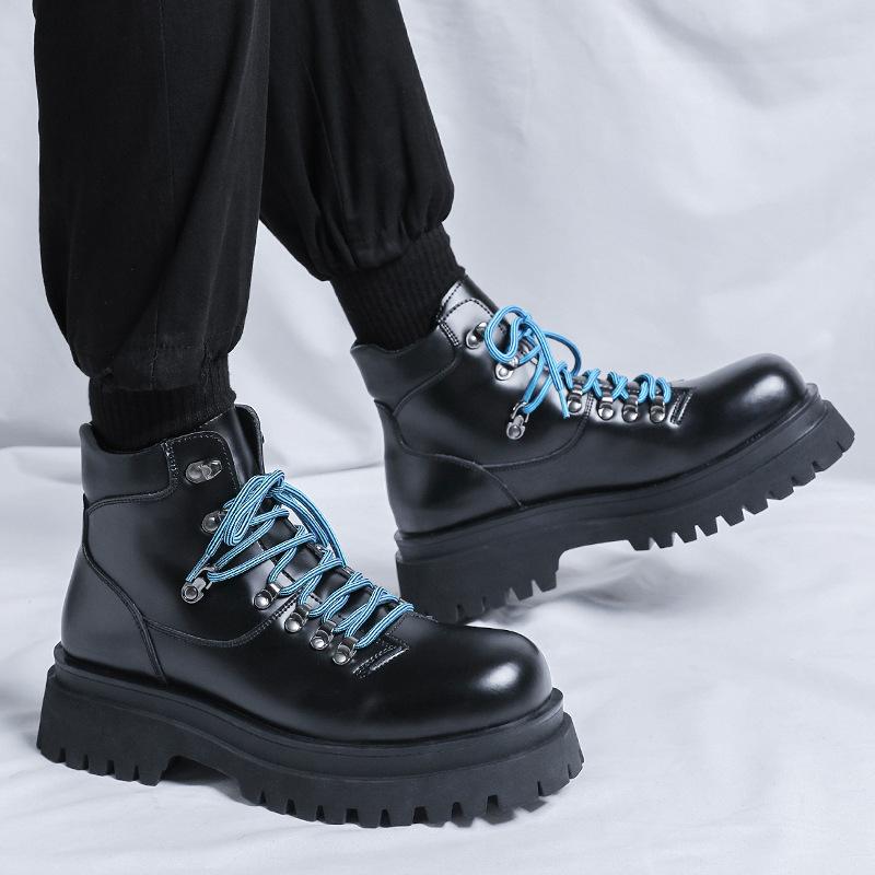 men luxury fashion platform boots black trendy  designer shoes original leather ankle boot party nightclub motorcycle botas