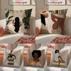 Black Woman Art Anime Cushion Cover Pillowcase Short Plush Invisible Zipper Room Sofa Cushion Cover