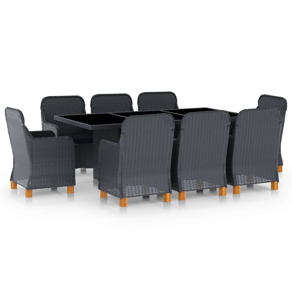 9 piece Garden Dining Set with Cushions Poly Rattan Dark Grey