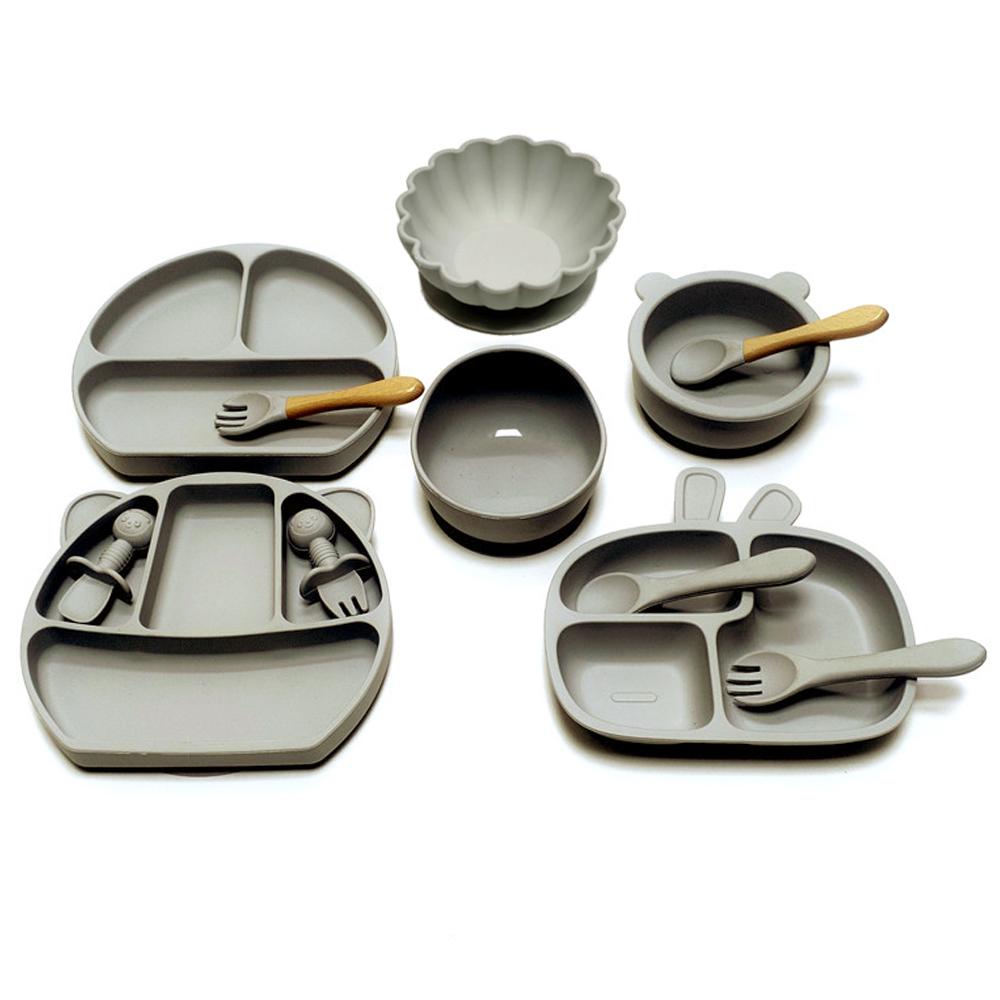 12 buc. Farfurie pentru bebeluși cu compartimente, farfurie cu ventuză, set complet de veselă pentru copii, set de cină