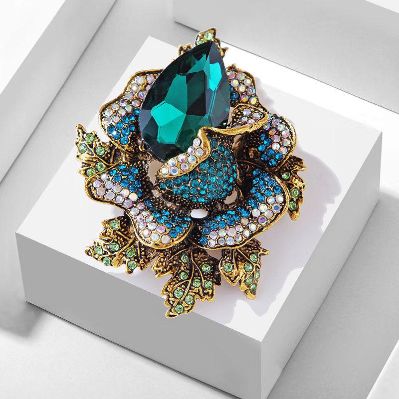 

Корейская роскошная брошь-цветок из кристаллического сплава Lanhao для пальто и костюмов. зелёный