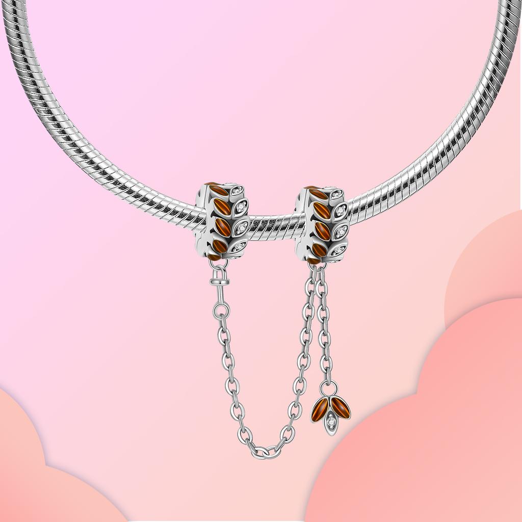 Copper Bead Decorative Safety Chain Ear of Wheat Charm Compatible With Authentic Pandora Charm Bead Charms Bracelets Women Do It Yourself Jewellery Gi