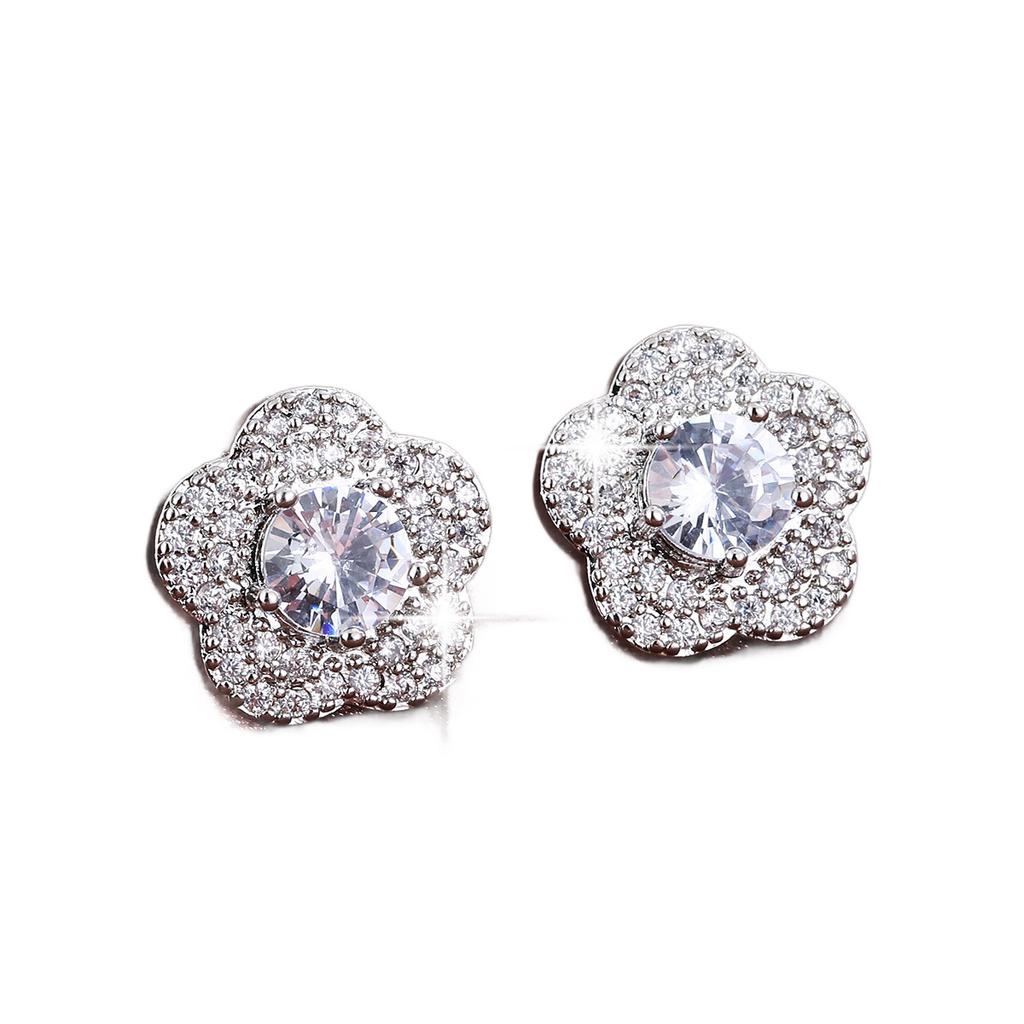 Elegant Female White Zircon Round Earring Charm Gold Silver Rose Color Stud Earrings For Women Vintage Wedding Jewelry