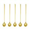 5Pcs 17.3cm Round Spoon Long Handle Stainless Steel Coffee Spoon, Gold (BPA Free, No FDA)