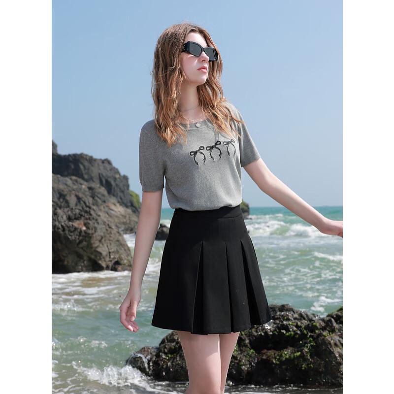 

Женский трикотажный топ с коротким рукавом и вышивкой в виде банта Санцай S