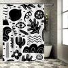 Modern Black White Shower Curtain Abstract Geometric Design for Bathroom Decor Polyester Fabric with Hook Set Custom Size Availa