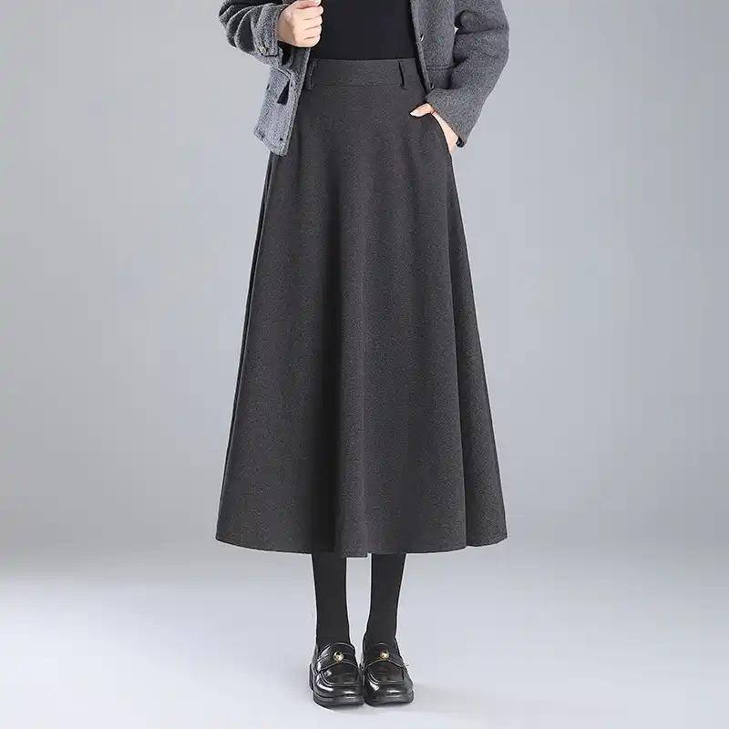 Woolen Skirt Women's Autumn Winter New Style Small Person Control High Waist Slimming Mid-length A-line Skirt