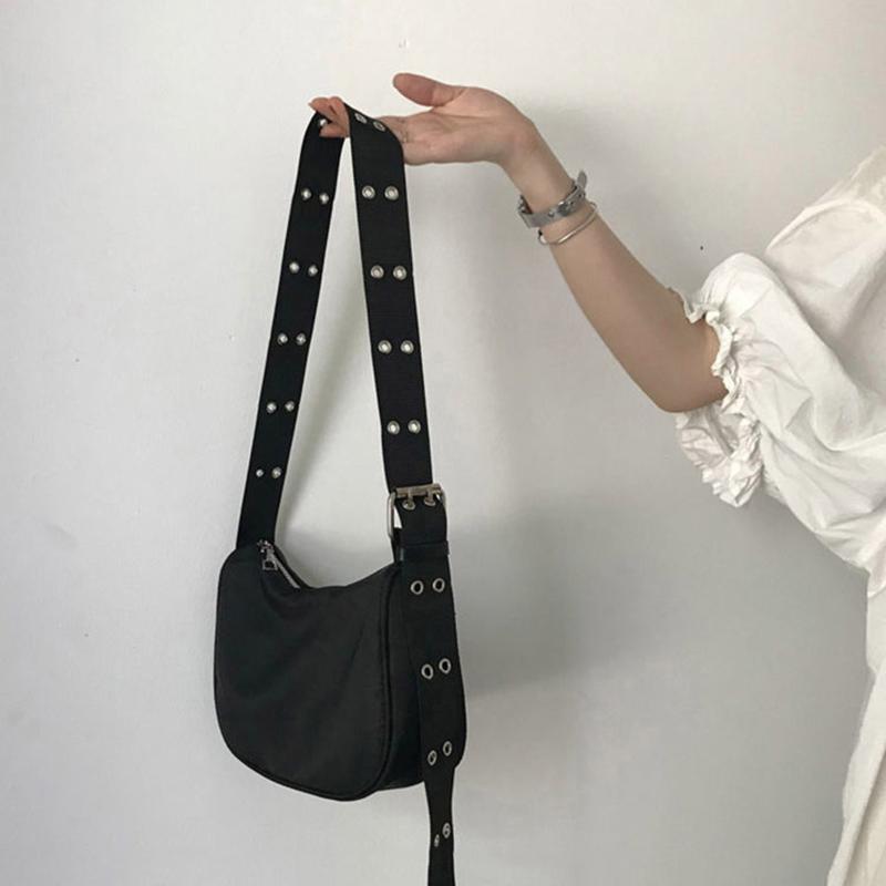 Casual Shoulder Bags For Women Black Waterproof Nylon Crossbody Bag Cool Girls Underarm Handbag Purse
