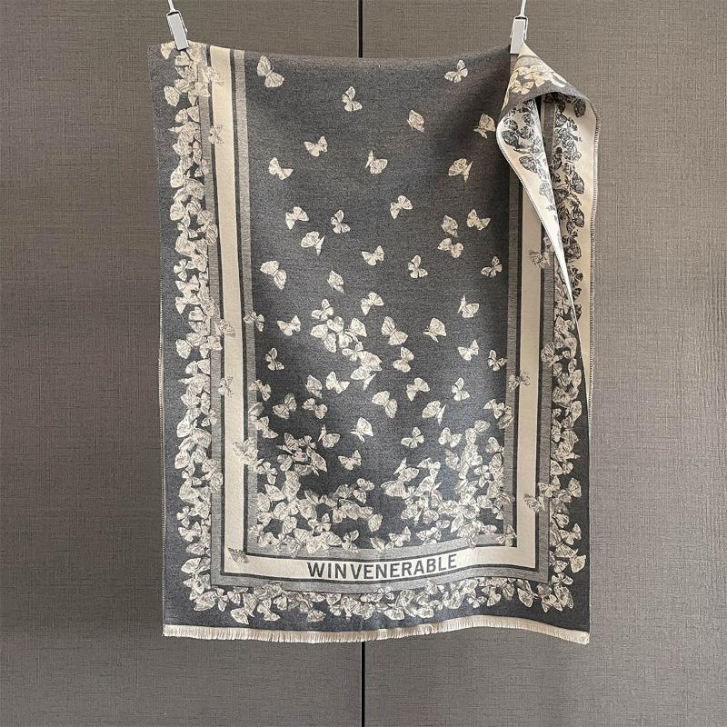 

New retro atmosphere butterfly jacquard scarf women s autumn and winter thickened outer warm office shawl 186*70cm