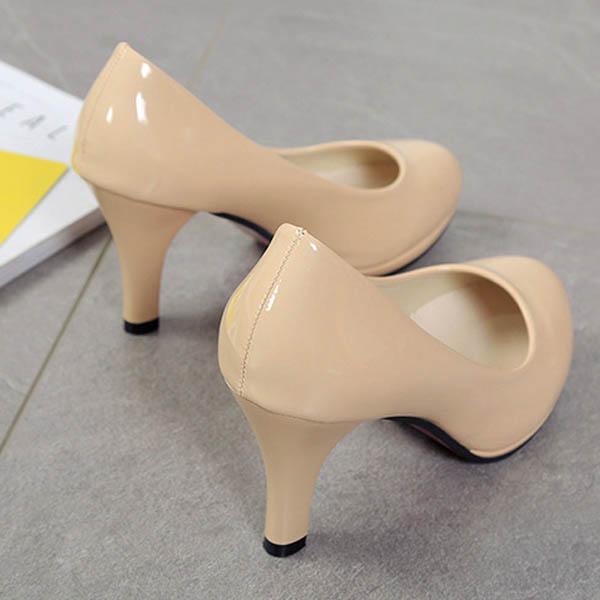 Fashion Women's Leather Round Head Elegant Business Attire Low Heels Shoes OL Arashi Size 34-42