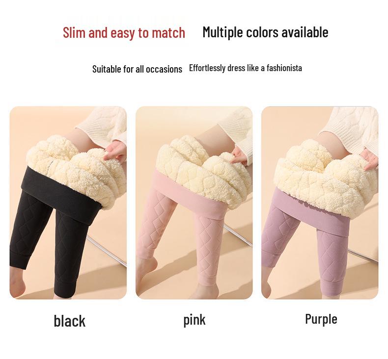 Extra Thick Fleece-Lined Lambswool Leggings for Women - Autumn/Winter, Plus Size, Northeast Warmth, Cotton Pants