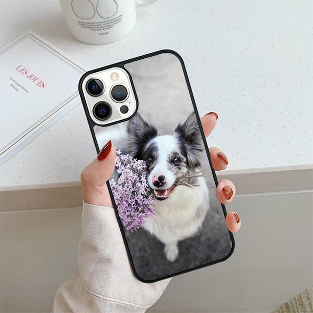 Lovely Border collie dog flower Phone Case For iPhone 17 Air 14 15 16 13 12 Cover For Apple Pro Max 6S Plus