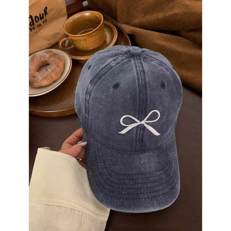 Bow Embroidered Baseball Cap for Women In Spring New Washing Old American Retro Wide Brimmed Face Cap Student