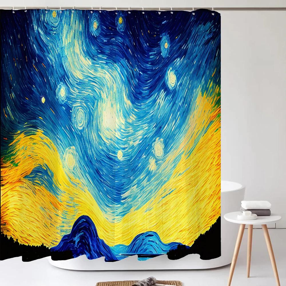 

Watercolor Blue Starry Sky Shower Curtain Polyester Fabric Bath Curtain For Bathroom Curtain Decor Shower Curtains Cortina Ducha W60H190(CM)-1 Pcs