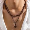 2Pcs Ethnic Layering Beaded Necklace Set Adjustable Leather Cord Jewelry With Natural Stones Holiday Gift For Adults