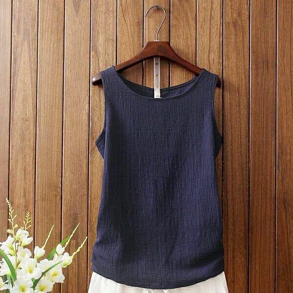 Spring/Summer Women's  Cotton and Hemp Vest T-shirt Loose Bottom Versatile Outer Sleeveless Solid Color Top