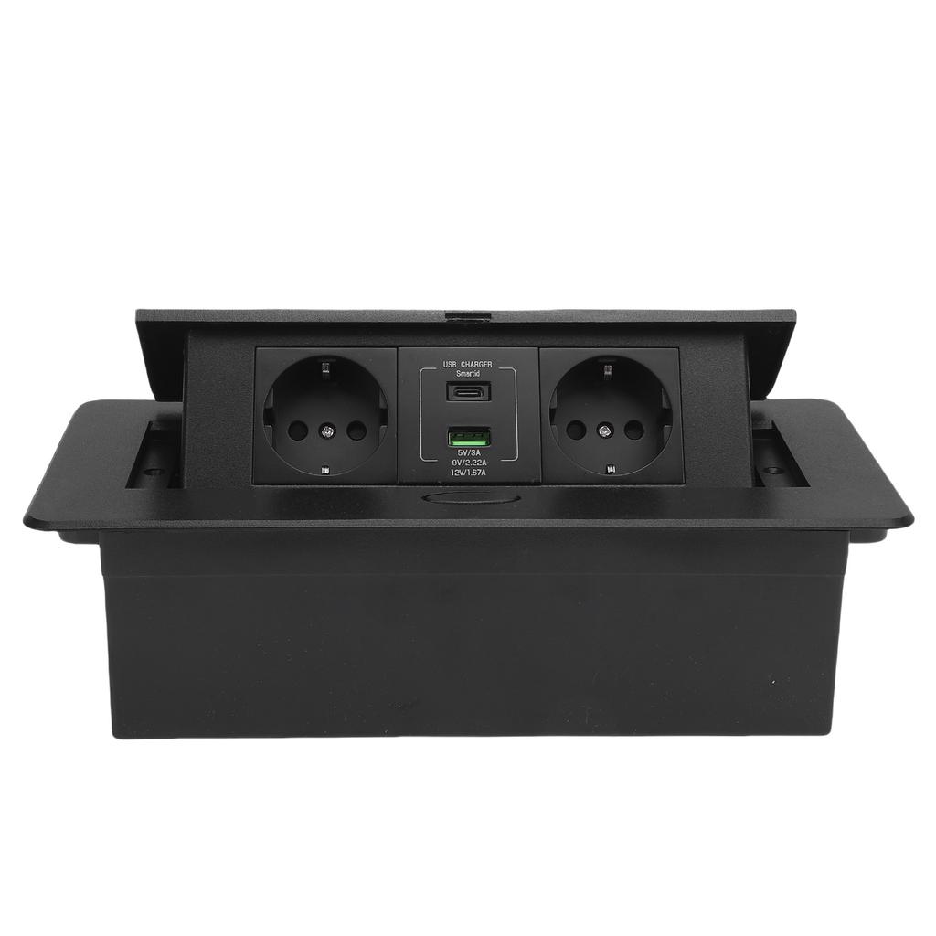 Desktop Socket Box 2 Prong Outlets USB Type C 20W Fast Charging Recessed Power Strip for Home