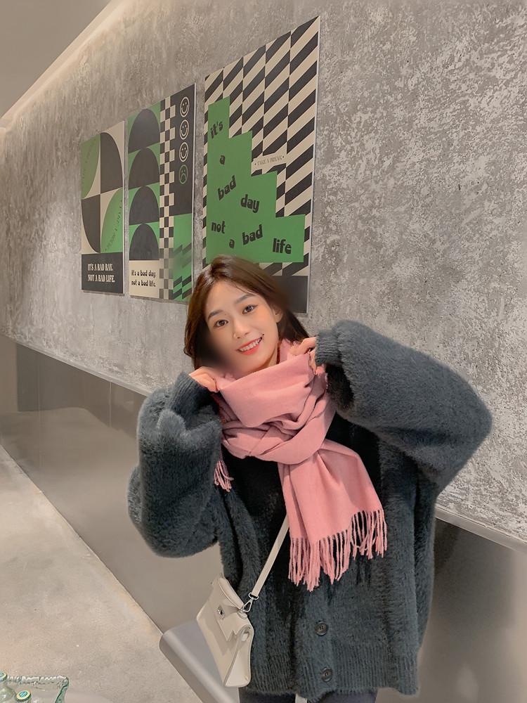 Women's and Men's Thick Warm Cashmere-Like Scarf - Autumn Winter Korean Style with Tassels, Solid Color