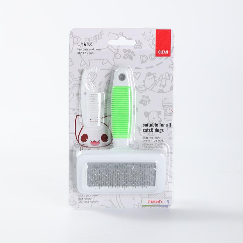 

Wave glue handle non-slip pet comb large beauty open knot steel needle dog cat cleaning supplies Blister Card - Small [14x10cm] зелёный