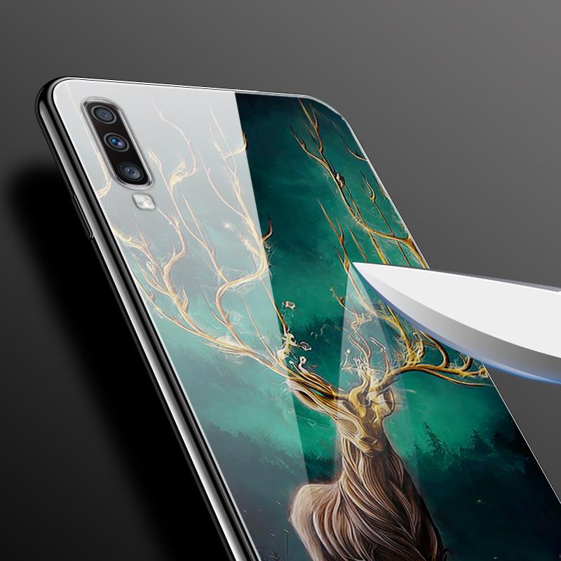 For Samsung A70 Case Cute Pattern Tempered Glass Back Hard Cover Case For Samsung Galaxy A70 Phone Cases Coque A70S A 70 Fundas