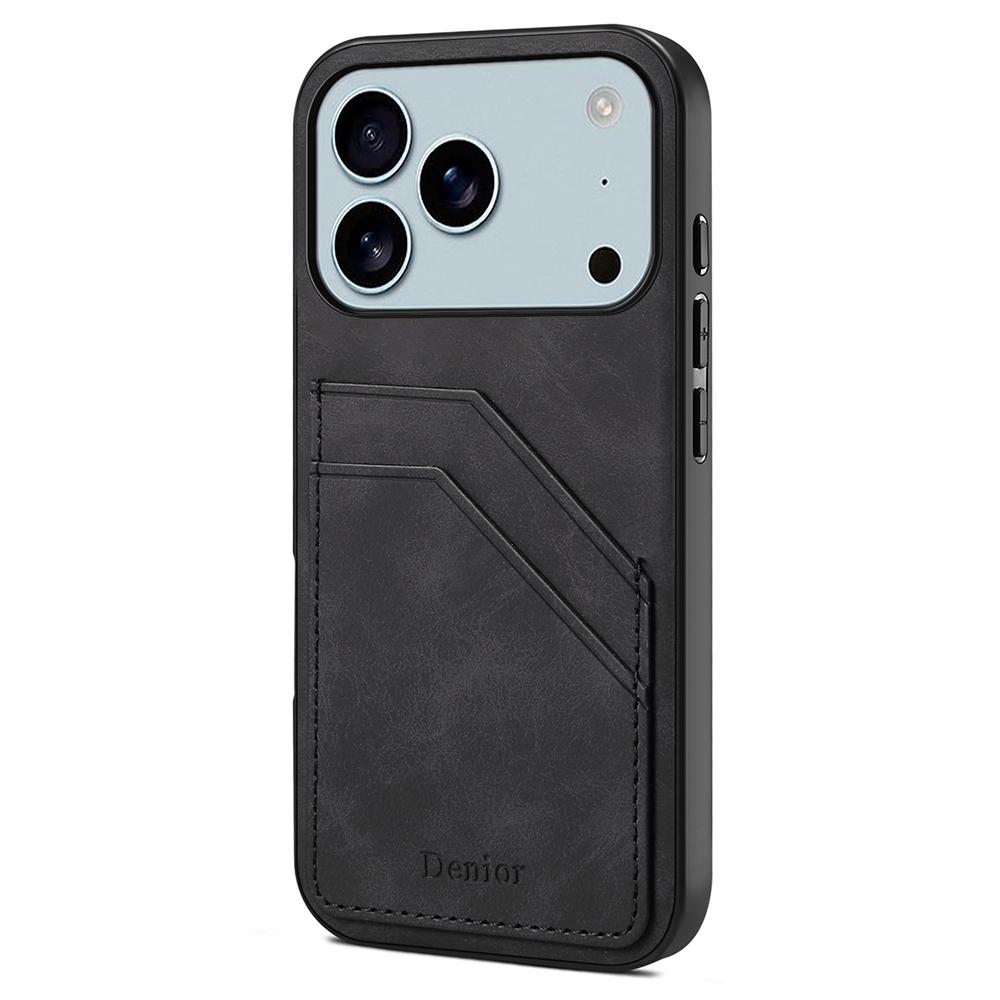DENIOR Deksel til iPhone 17 Pro Max Doble kortspor PU-lær+TPU+PC Telefondeksel