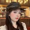PU Painter Hat Flat Hat British Beret for Dating Photography Cabbie Headwear Painter Hat with Star Grommet Hat