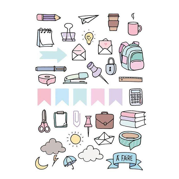 Décalcomanies pour planner - ARTEMIO - Multicolore - A5 - 40 motifs - Mixte