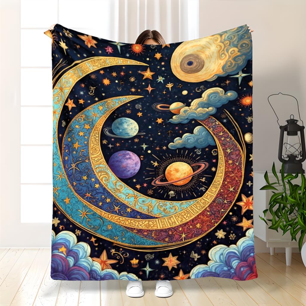 

Starry sky and universe theme Flannel printed blanket suitable for all seasons suitable for living room office sofa and travel 75x100cm (30x40inch)