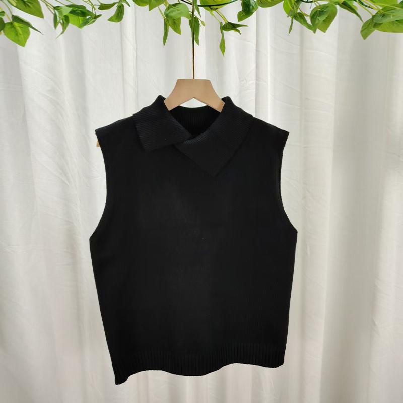 Otoño Invierno Coreano Color Sólido Solapa Sin Mangas Versátil Casual Chaleco Tejido Para Mujer
