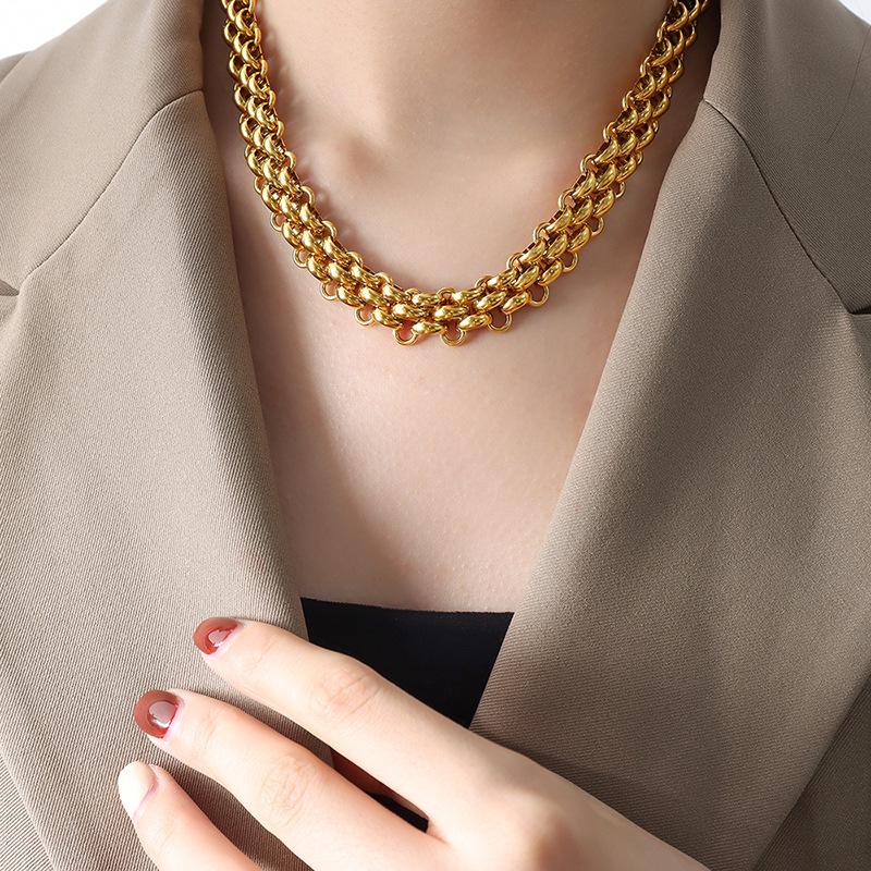 Chic Jewelry Set: Trendy Chain Necklace, Ring Buckle, and Gold-Plated Bracelet for a Cool, Versatile Style