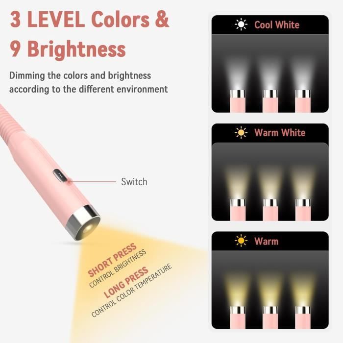 Lampe de lecture - diboniur - modèle pliable - 3 températures de couleur - rechargeable usb - 360° flexible