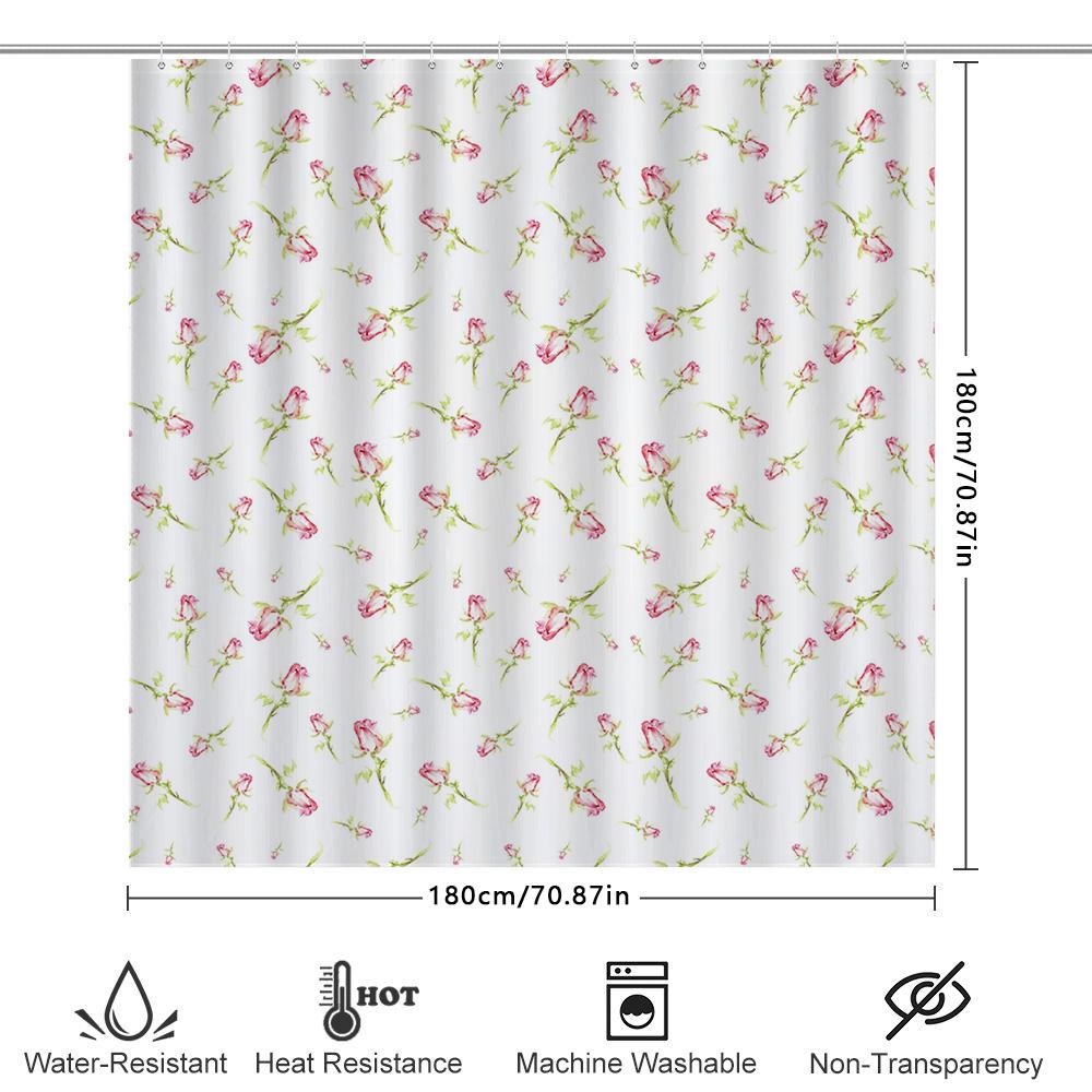 Aquarellrosen Duschvorhang-Set Rosa Blumendesign Für Badezimmerdekoration Anpassbare Größe Einfache Installation Wasserdichtes Gewebe
