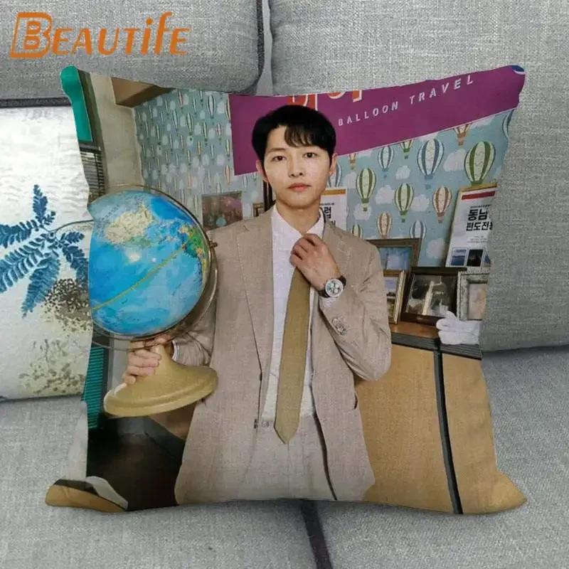 45X45cm Vincenzo Song Joong Ki KPOP Pillow Cover Square Zipper Cotton Linen Fabric Pillow Cases Bedroom Home Decorative Gift