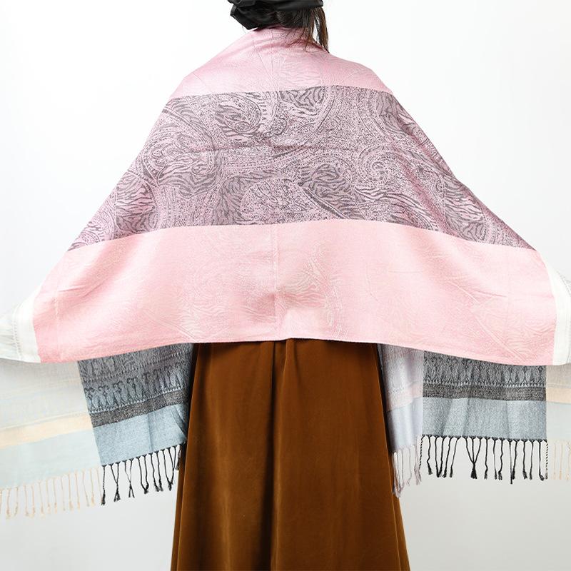 New shawl stripes contrasting colors autumn and winter fashion fringed women's scarf light luxury large size shawl