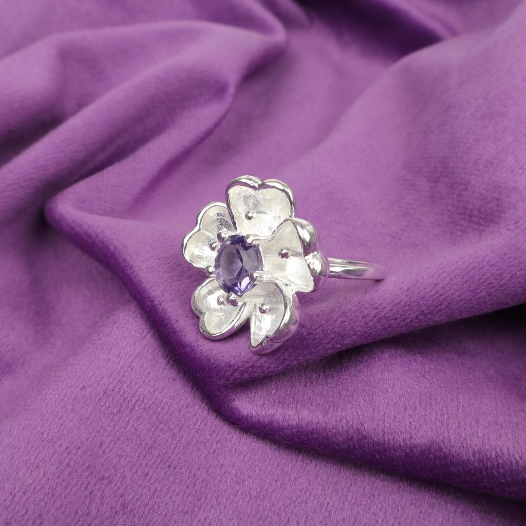 Natural Iolite Gemstone 925 Sterling Silver Jewelry Ring For Mother's Day Gift CZR-1-8