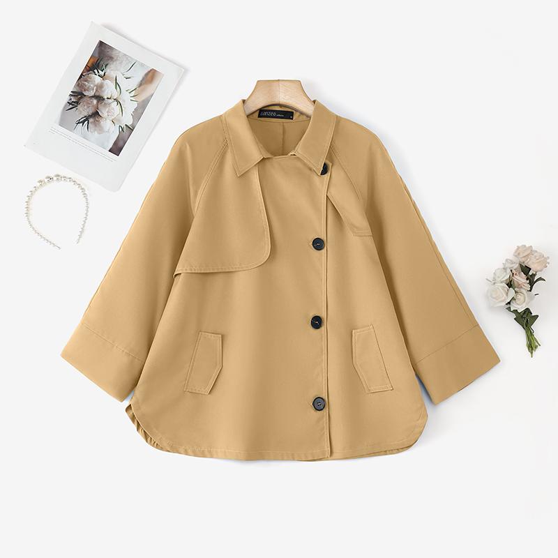 ZANZEA Women Casual Turn Down Collar Loose 3/4 Sleeve Plain Blouse