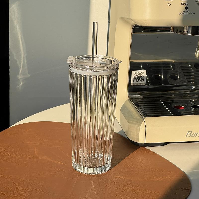 

Large capacity cup, cold drink, hot drink, juice cup, covered straw coffee cup, vertical stripe cup, glacier stripe cup 501-600ml