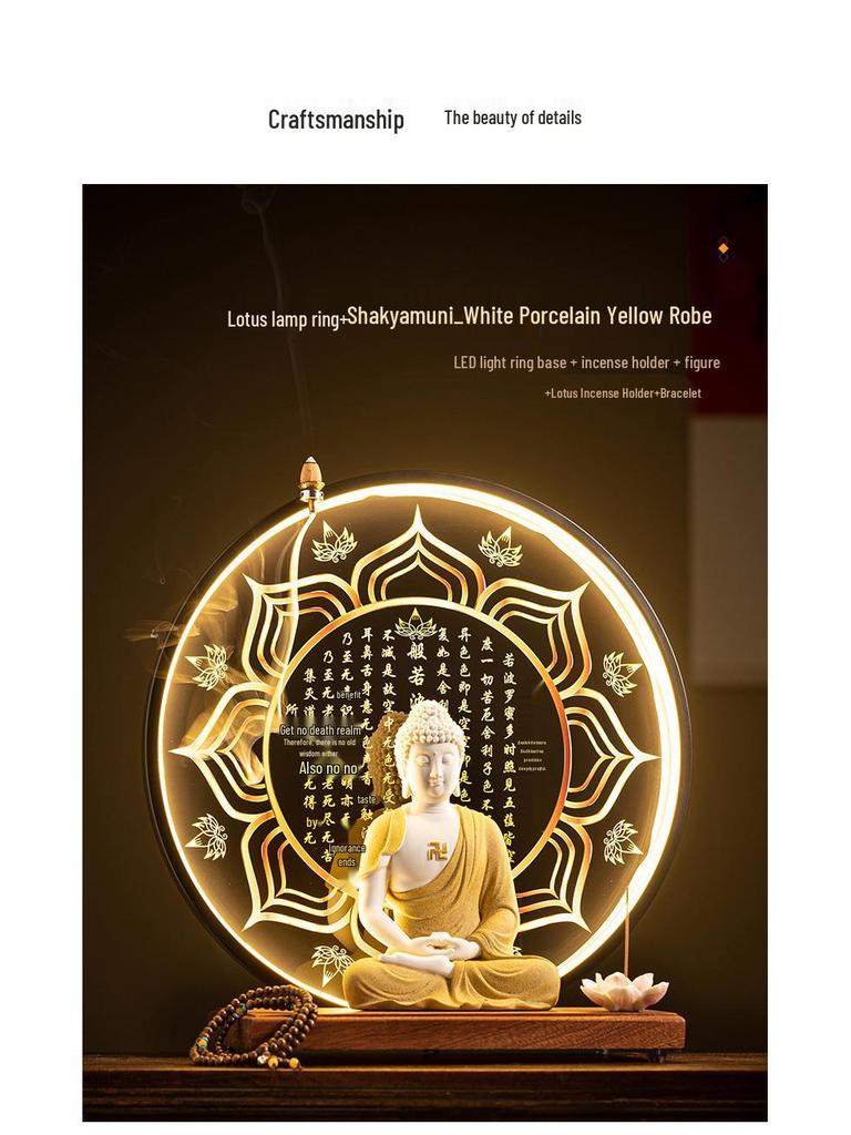 Keramik Shakyamuni Buddha Statue - Wohnzimmer Kunstwerk mit den Drei Heiligen und Lichtkreis Design