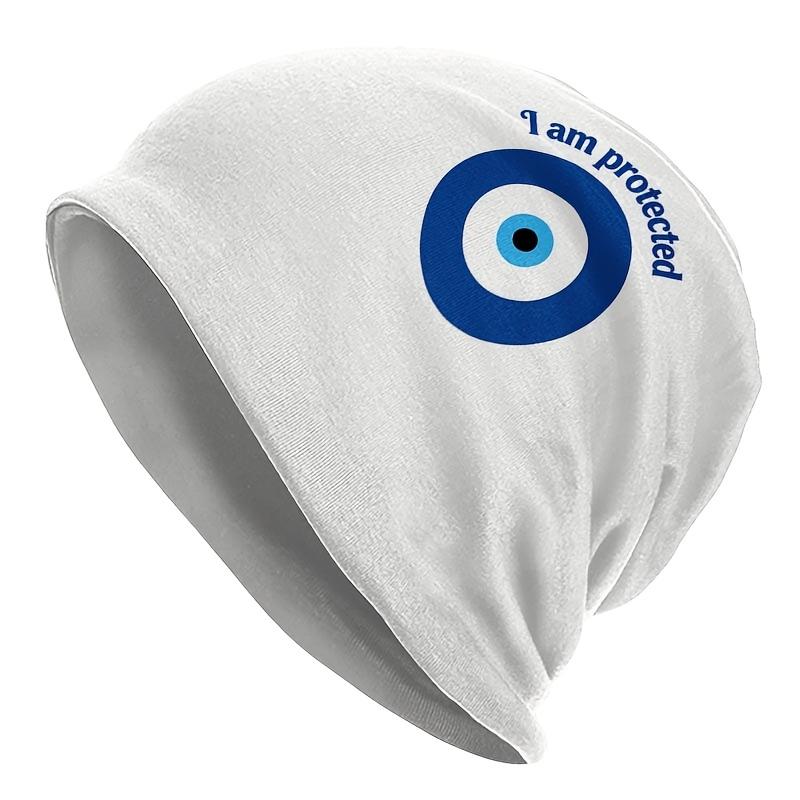 A Unisex Street-Style Guardian-Themed Knitted Hat - Featuring a Classic Blue And White Eye Pattern, Made from Durable Knitted Fabric, Comfortable And