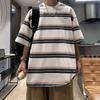 Vintage Japan Style Striped T-shirts Summer Contrasting Colors Men's Clothing Young Style Letter Loose Casual O-Neck Pullovers