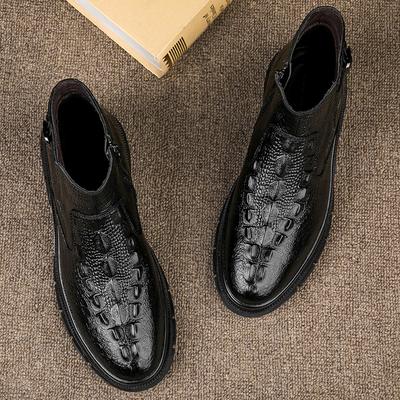Super Ciepłe Śniegowce Męskie Luksusowa Marka Wełniane Zimowe Buty Wzór Krokodyla Męskie Buty Codzienne Skóra Naturalna Męskie Botki