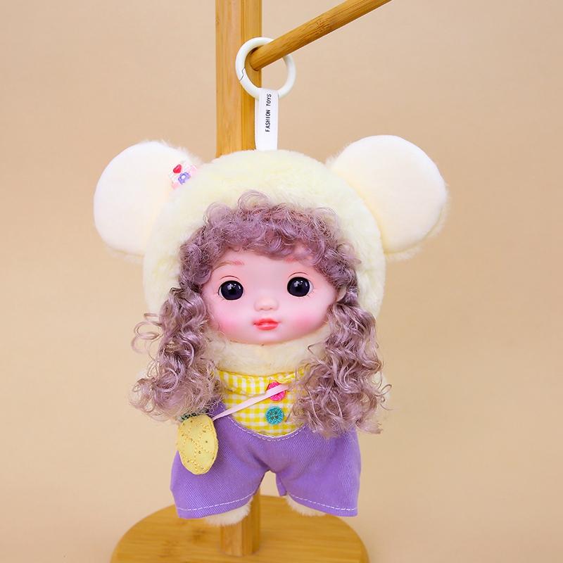 

Exquisite Lovely Doll Vinyl Face Plush Toys Curly Haired Doll Clothes Birthday Christmas Gift for Kids Girls 18cm жовтий