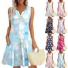 Dames zomerjurken losse V-hals mouwloze zomerjurken jurk met zakken